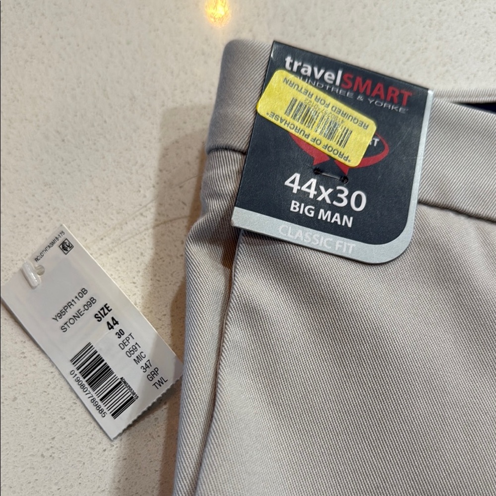 NWT Big Man TravelSMART Roundtree & York Men's Classic Flat Front Pant 44 x 30